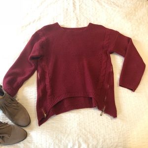 Zipper Detail Burgundy Sweater